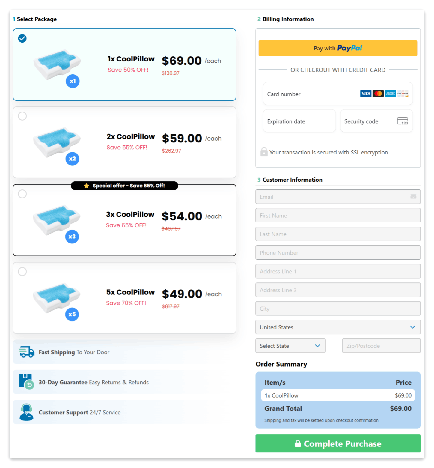 CoolPillow secure checkout page